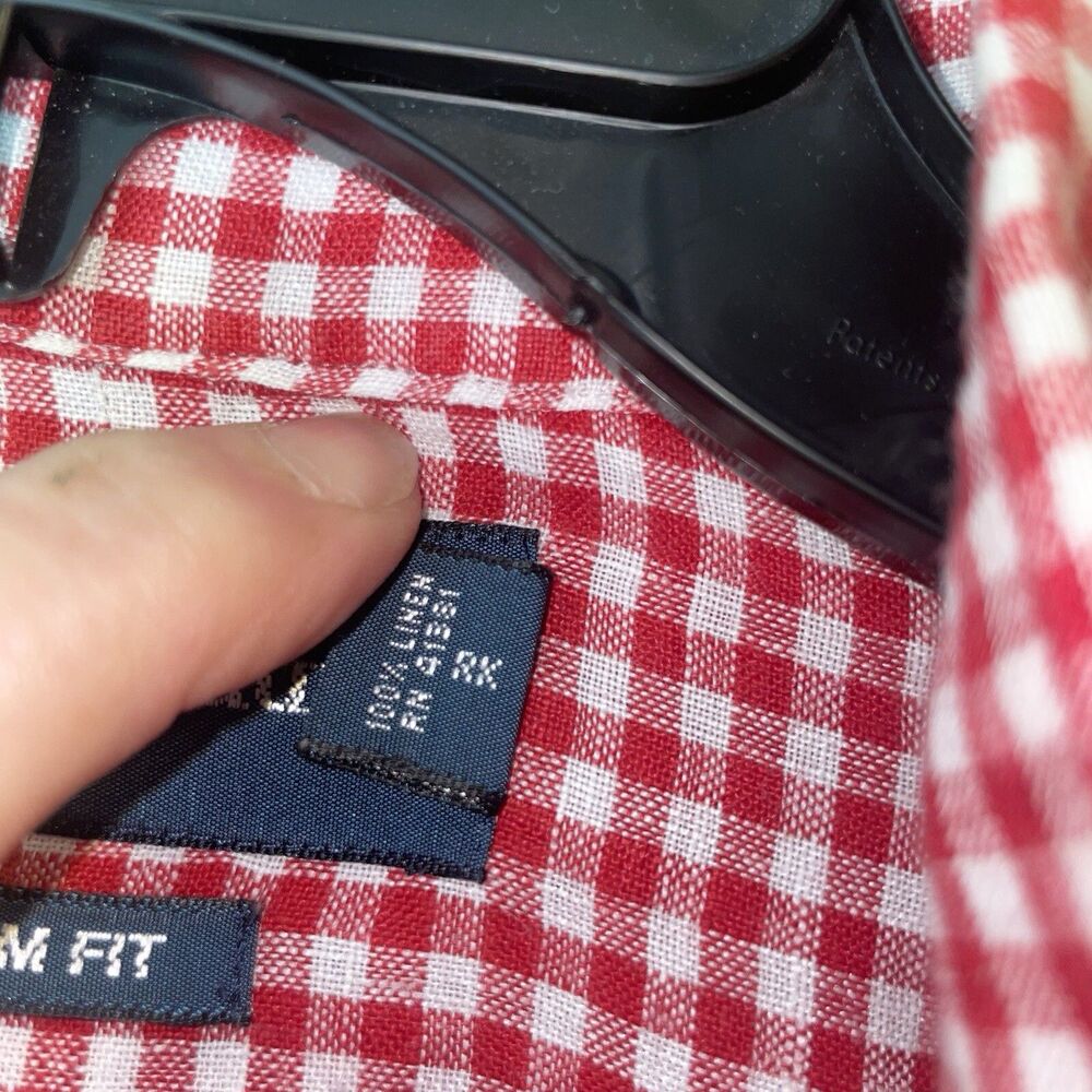 Ralph Lauren Blue Label Men's M Red Gingham Plaid 100% Linen Casual Shirt - Picture 7 of 7